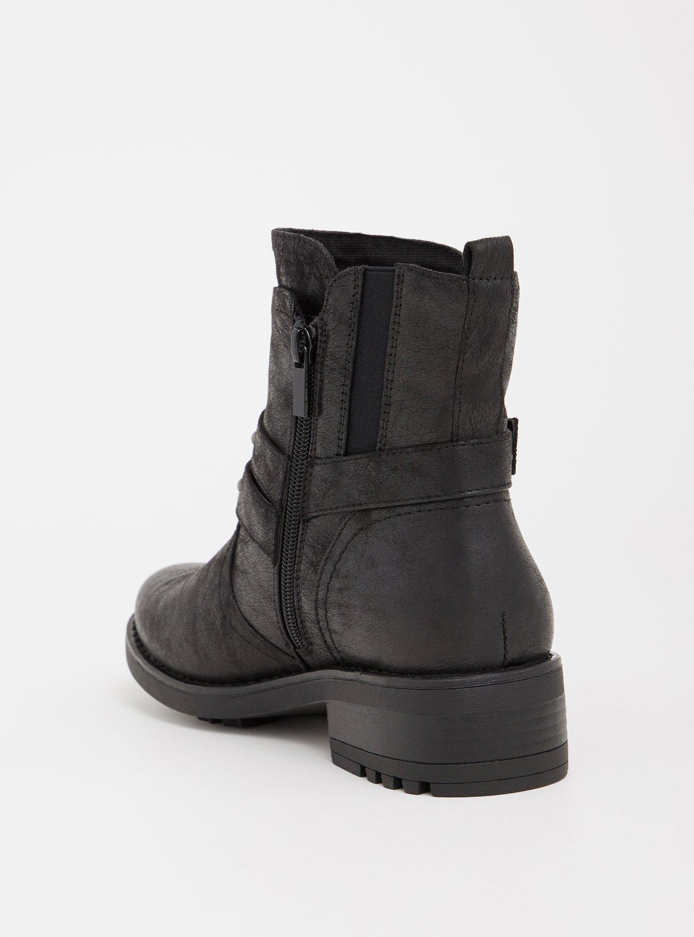 Black Faux Leather Moto Bootie (WW), , alternate
