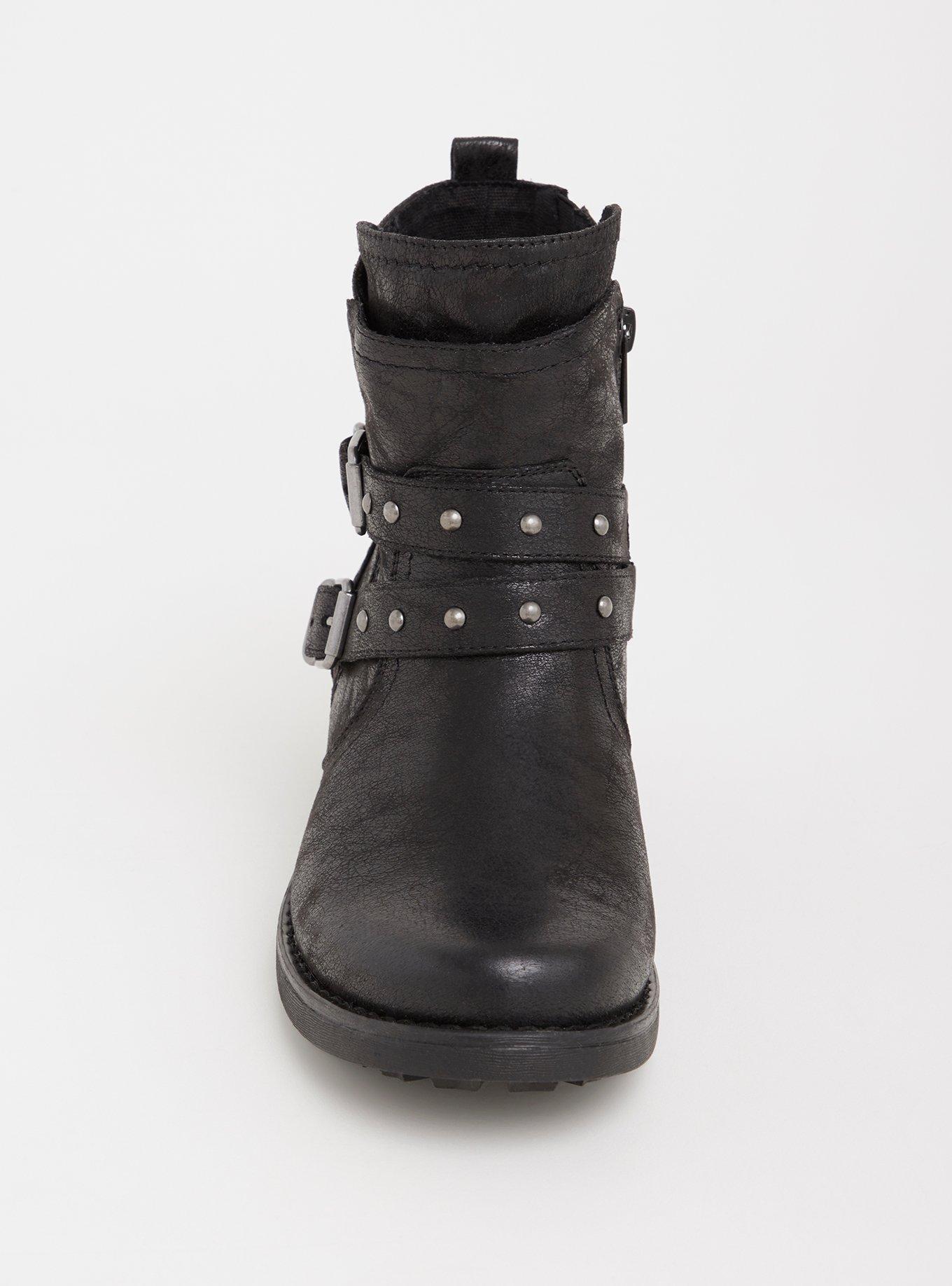 Black Faux Leather Moto Bootie (WW), , alternate