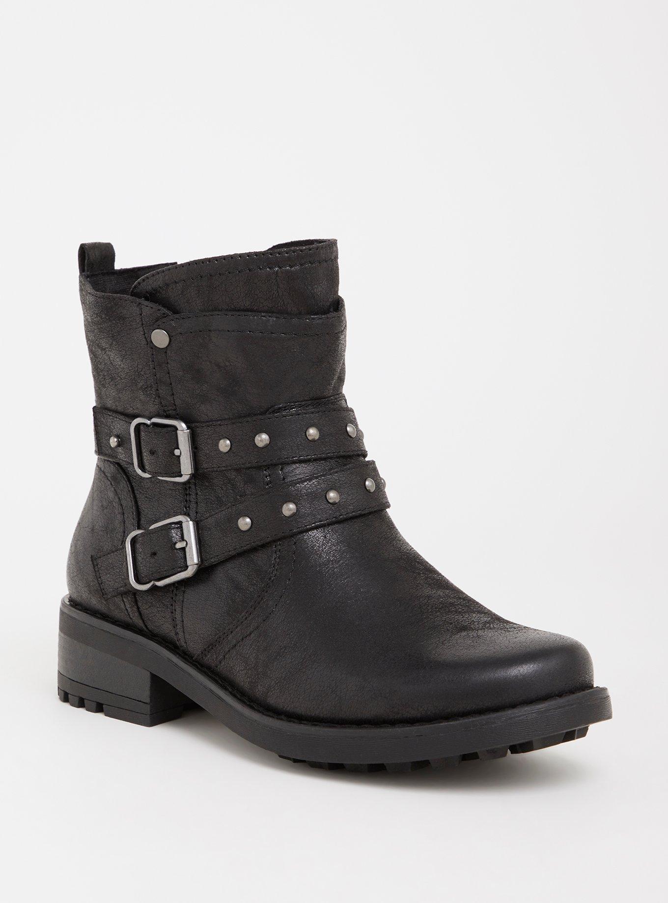 Black Faux Leather Moto Bootie (WW), , hi-res
