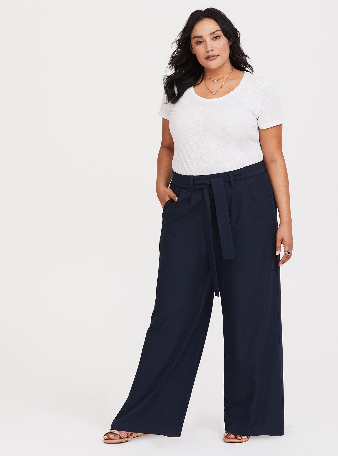 Plus Size - Tie Front Wide Leg Pant - Blue Crepe - Torrid