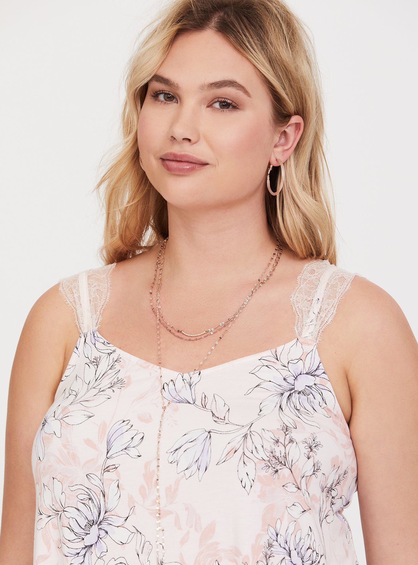 Plus Size - Super Soft Pink Floral Lace Strap Cami - Torrid