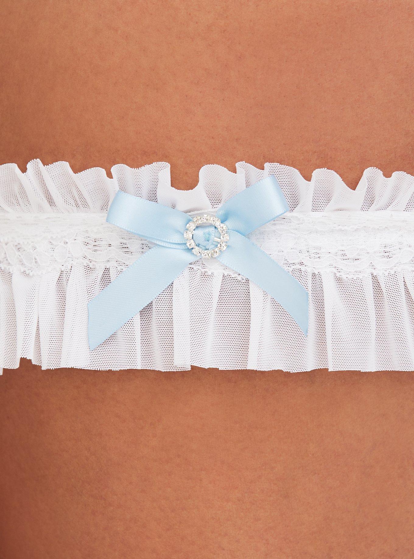 White & Blue Bow Leg Garter, BRIGHT WHITE, alternate