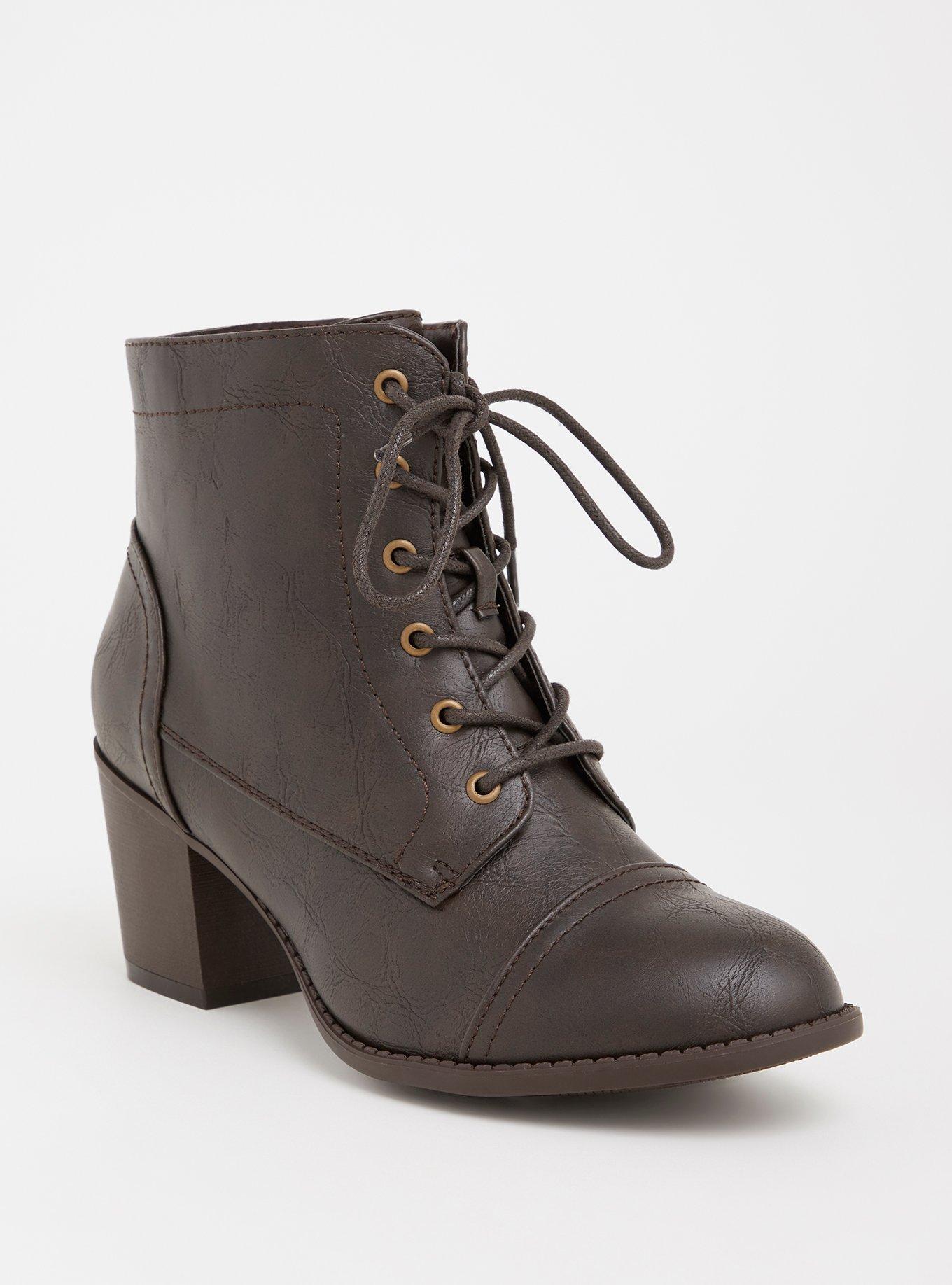 Brown Lace-Up Heel Bootie (Wide Width), , hi-res