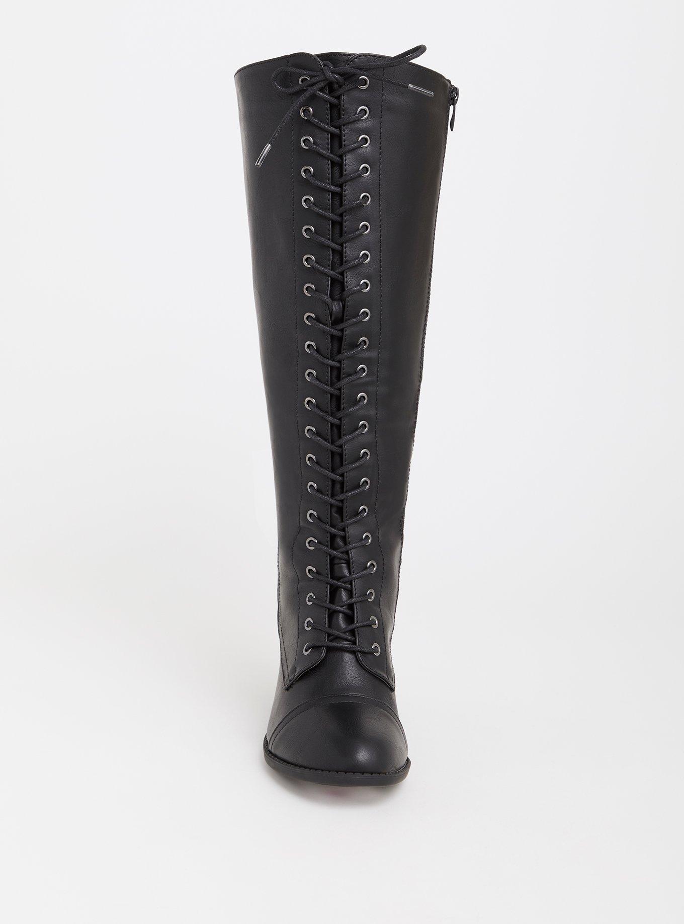 Lace up knee high boots best sale wide calf