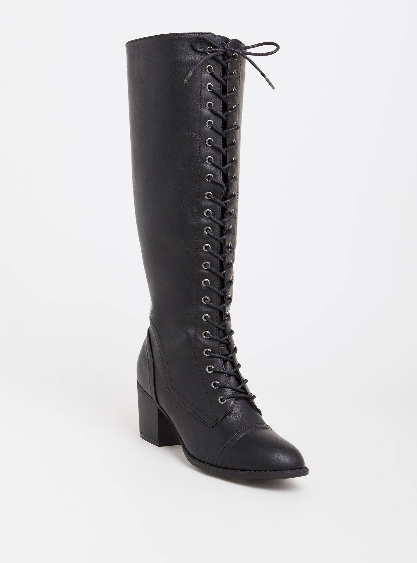 Wide calf lace store up boots