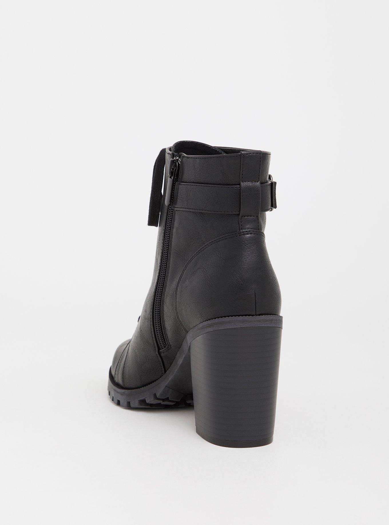 Black Faux Leather Combat Boot (Wide Width), BLACK, alternate
