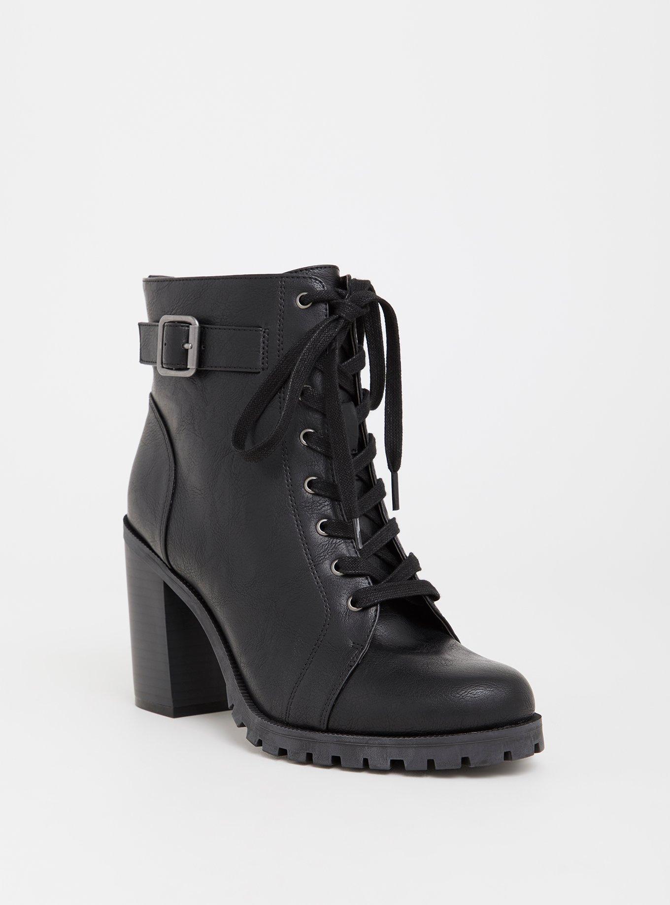 Black Faux Leather Combat Boot (Wide Width), , hi-res