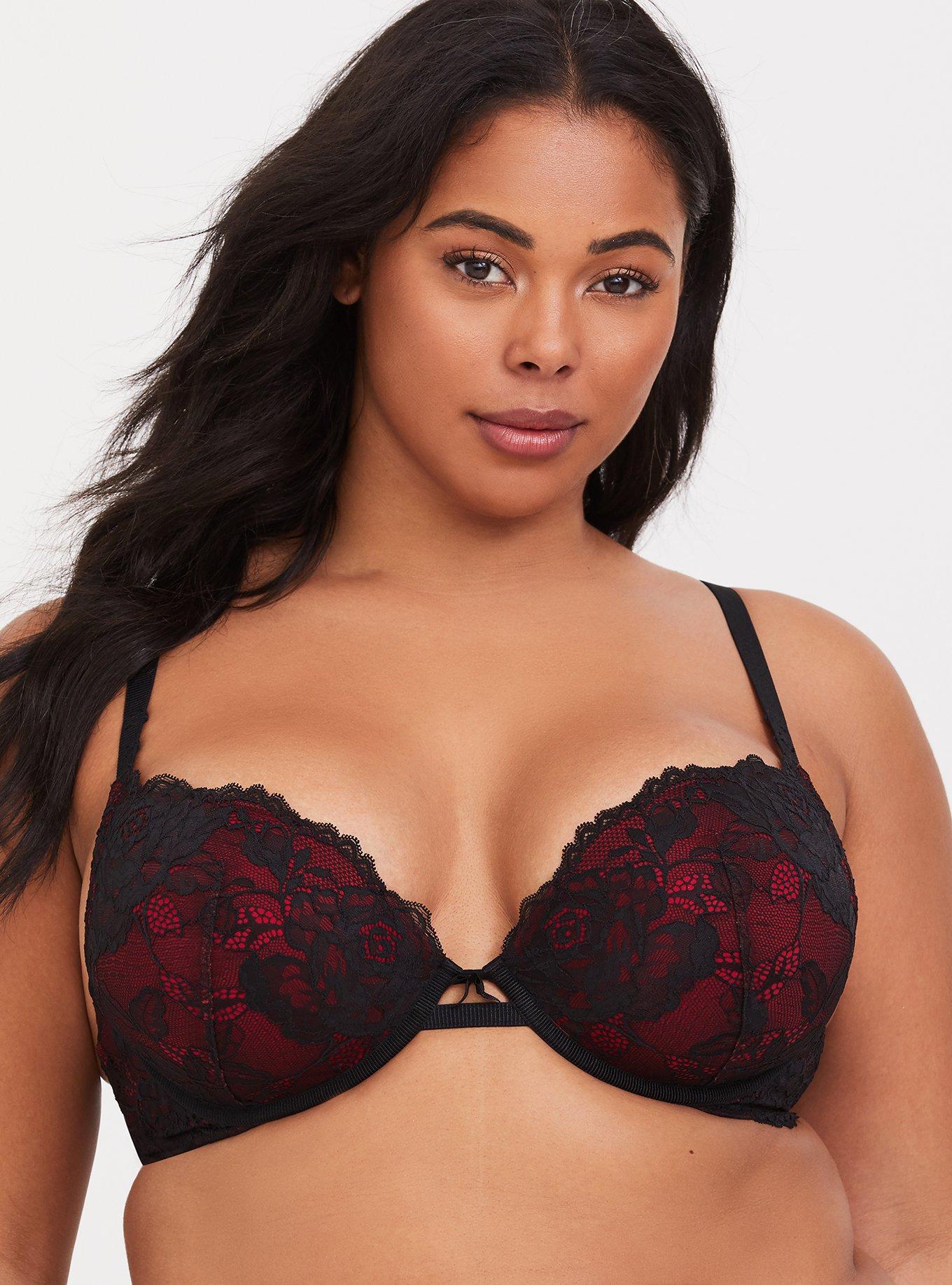 Plus Size - Red Removable Strap Lace Push-Up Plunge Bra - Torrid