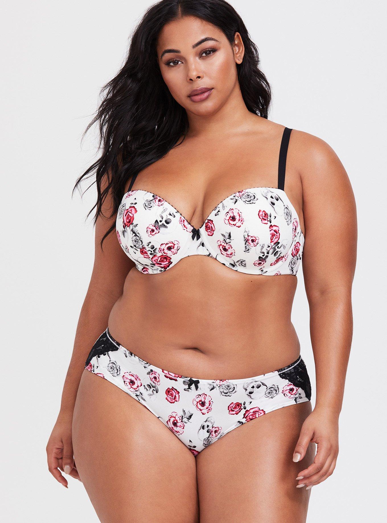 Plus Size Torrid Curve Body&trade; Skull Floral Demi Bra, MORTAL BEAUTY, alternate