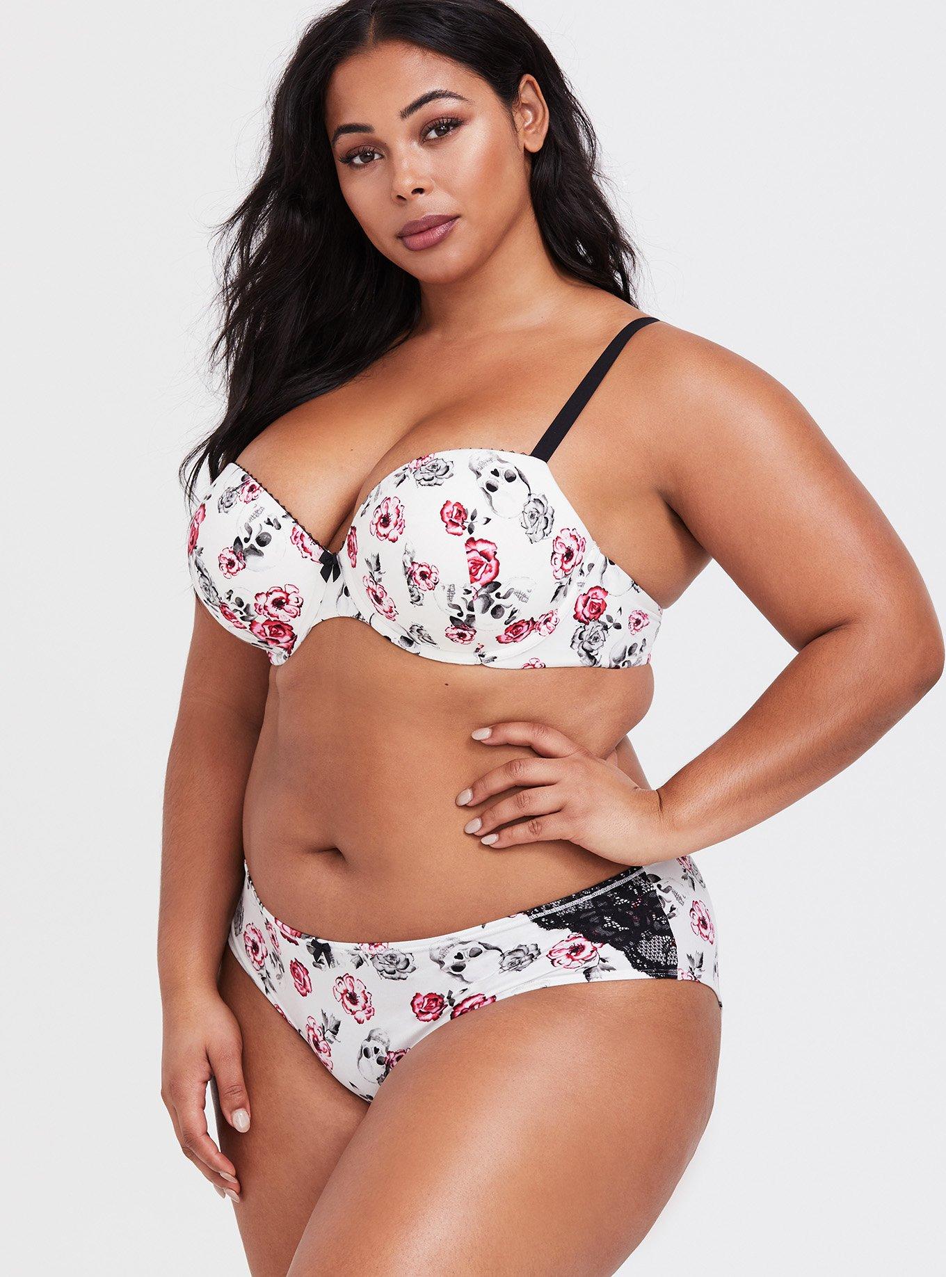 Plus Size Torrid Curve Body&trade; Skull Floral Demi Bra, MORTAL BEAUTY, alternate