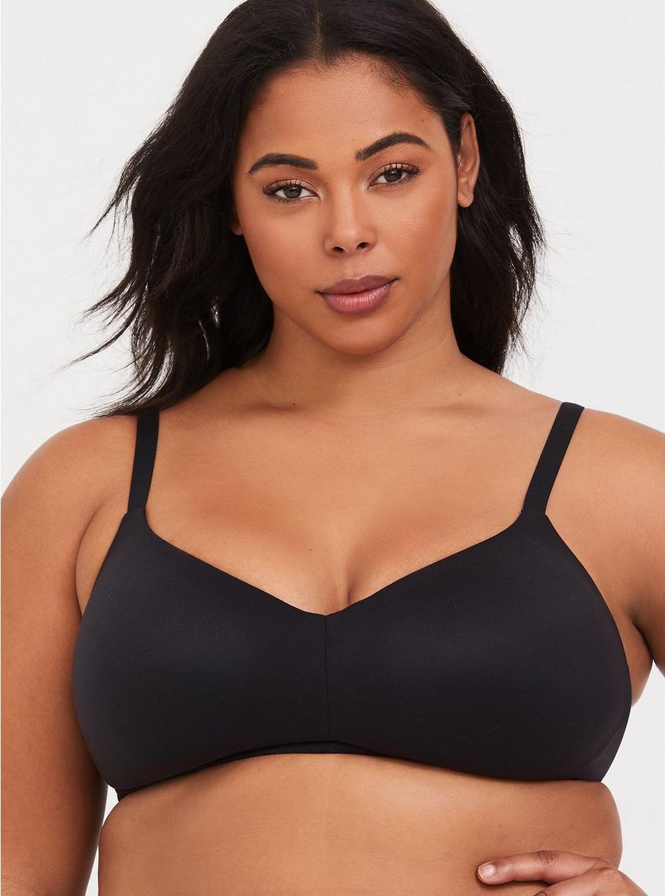 Plus Size Wire-Free Lightly Lined Smooth Straight Back Bra, RICH BLACK, hi-res