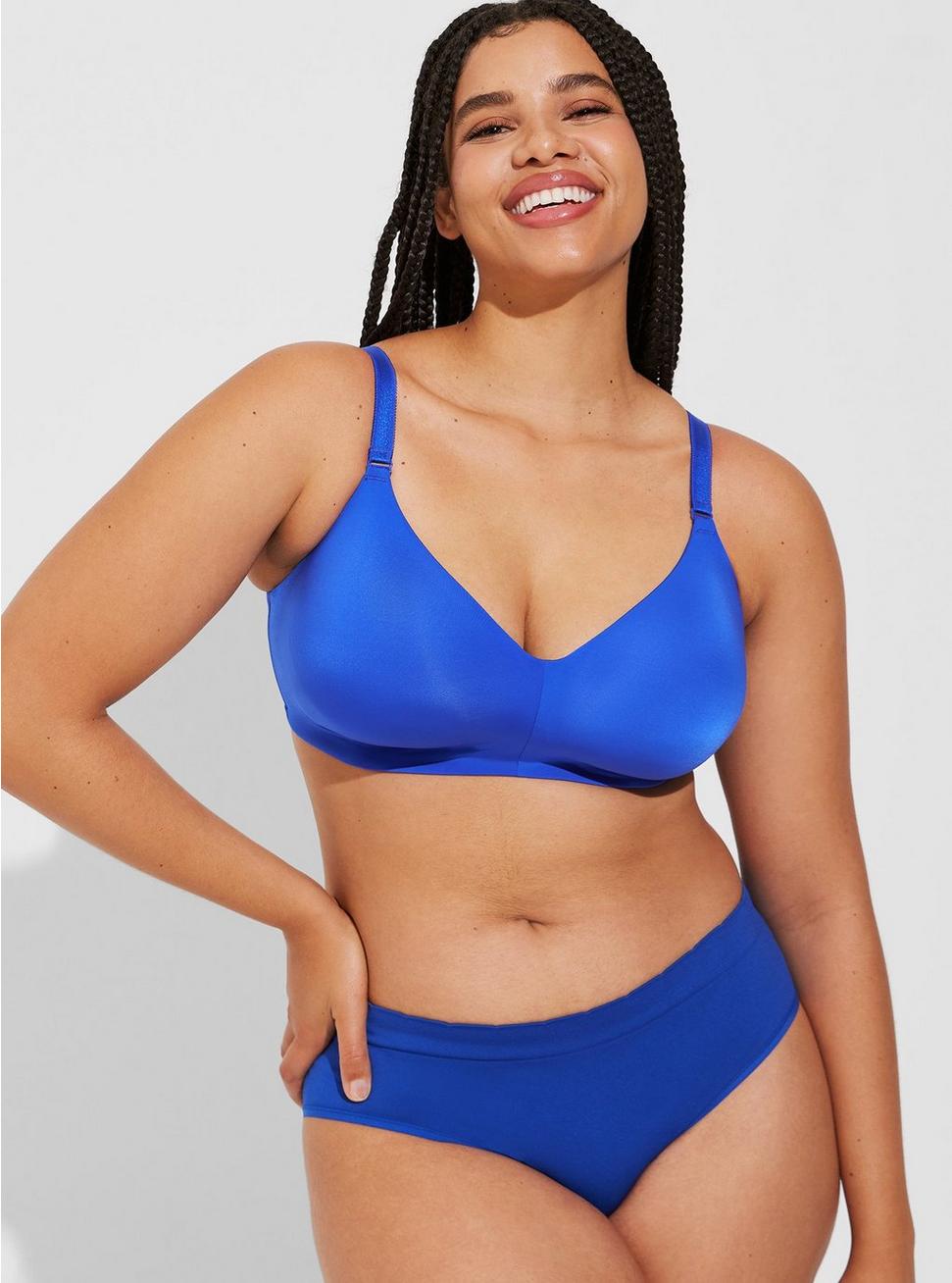 Plus Size Wire-Free Lightly Lined Smooth Straight Back Bra, TORRID COBALT, alternate
