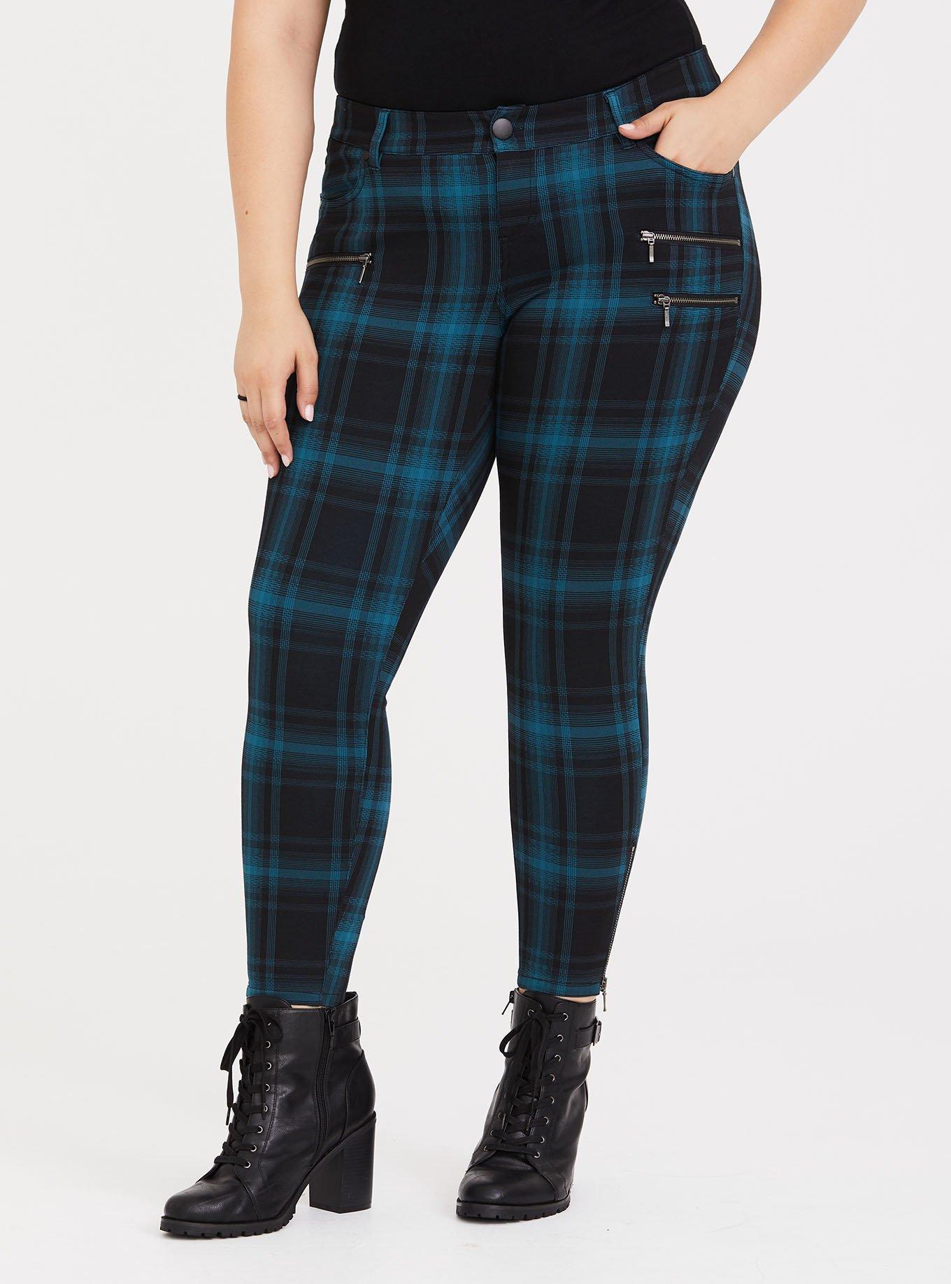 Plus Size - Ponte Stretch Ankle Skinny Pant - Teal Plaid - Torrid