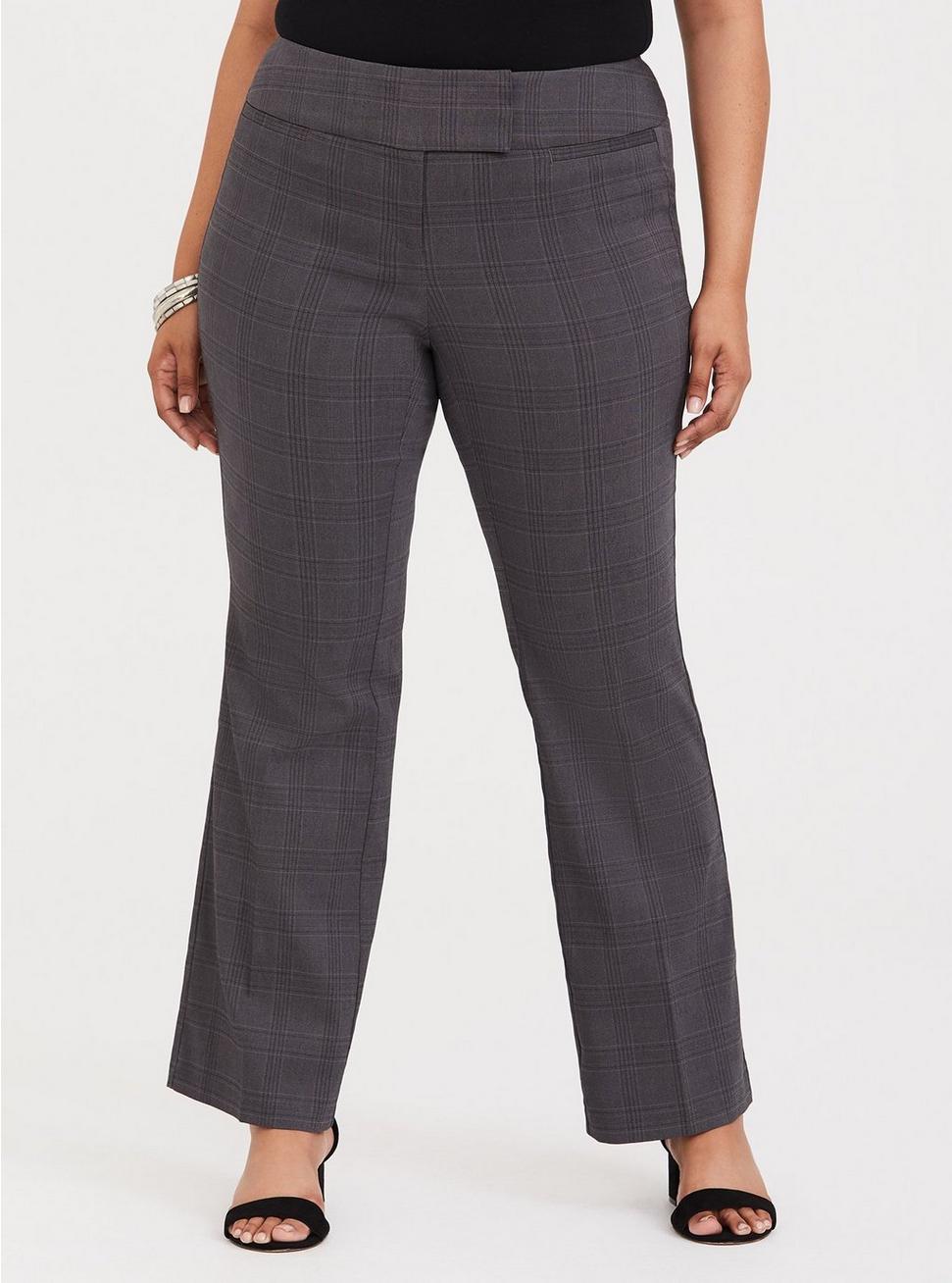 Plus Size - Grey Plaid Classic Millennium Stretch High Rise Relaxed ...
