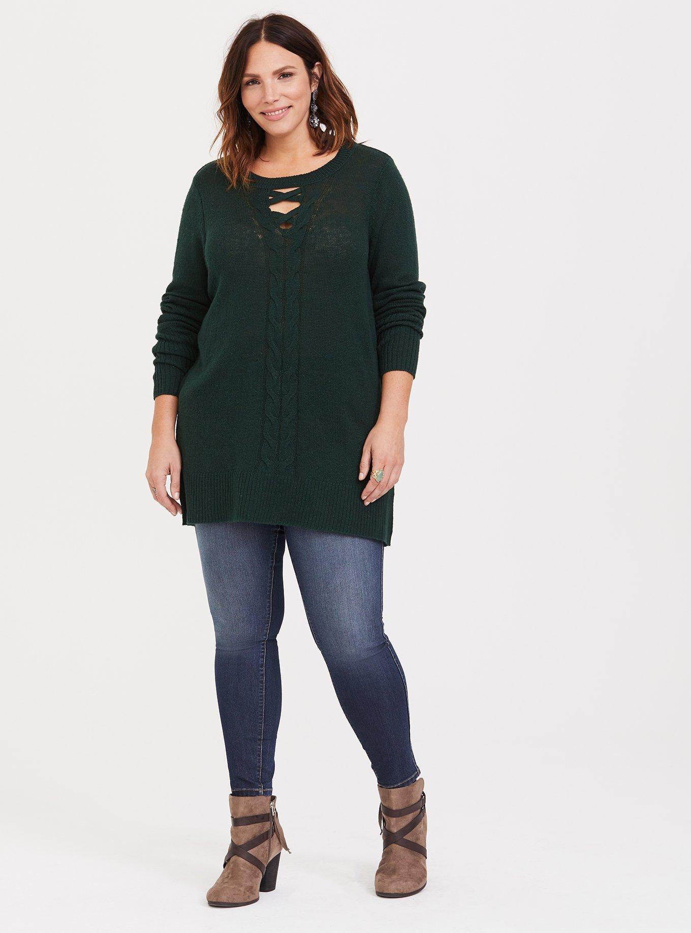 Outlander Green Cable Knit Tunic, GREEN, alternate