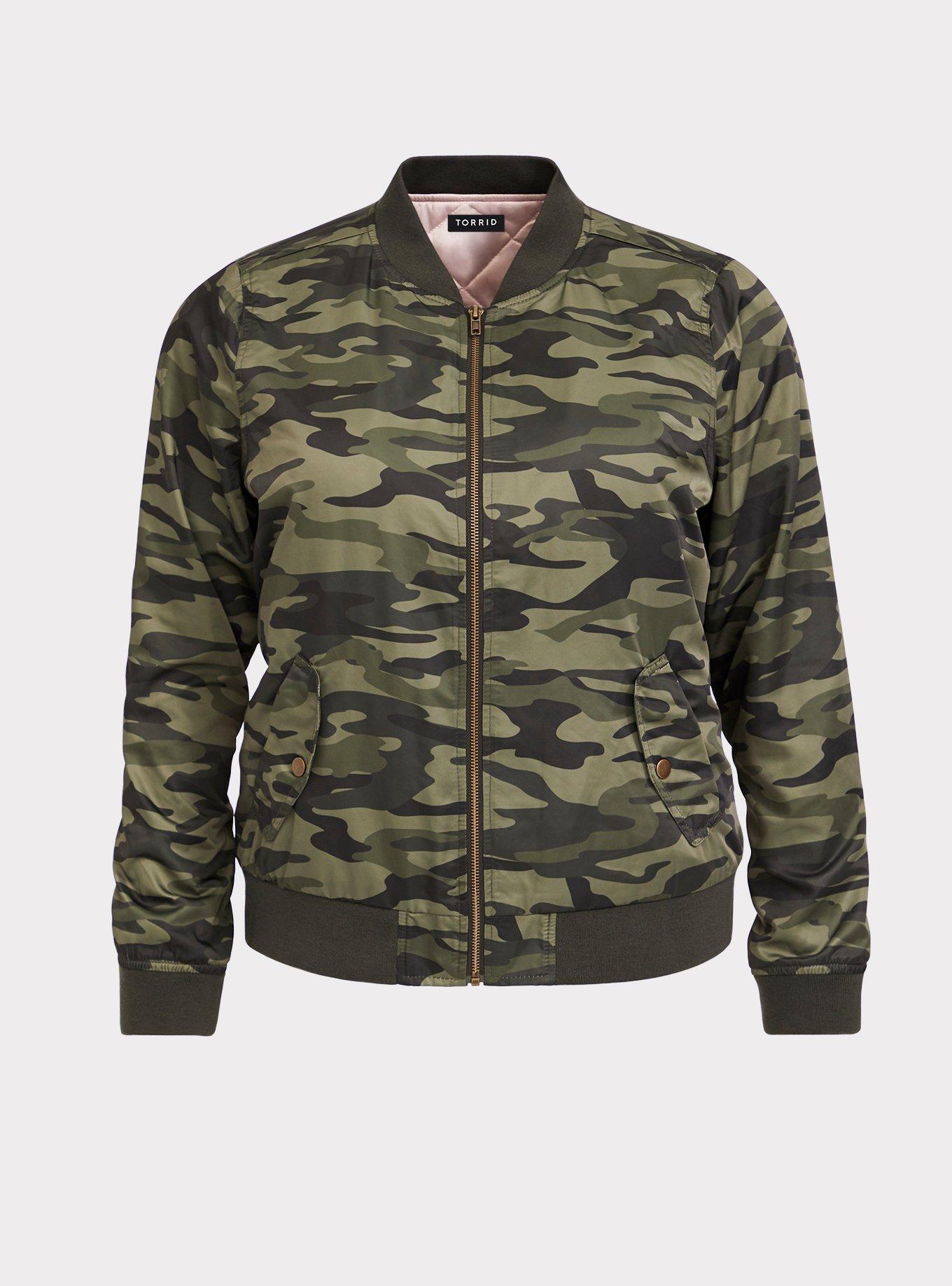 Plus size clearance camo bomber jacket