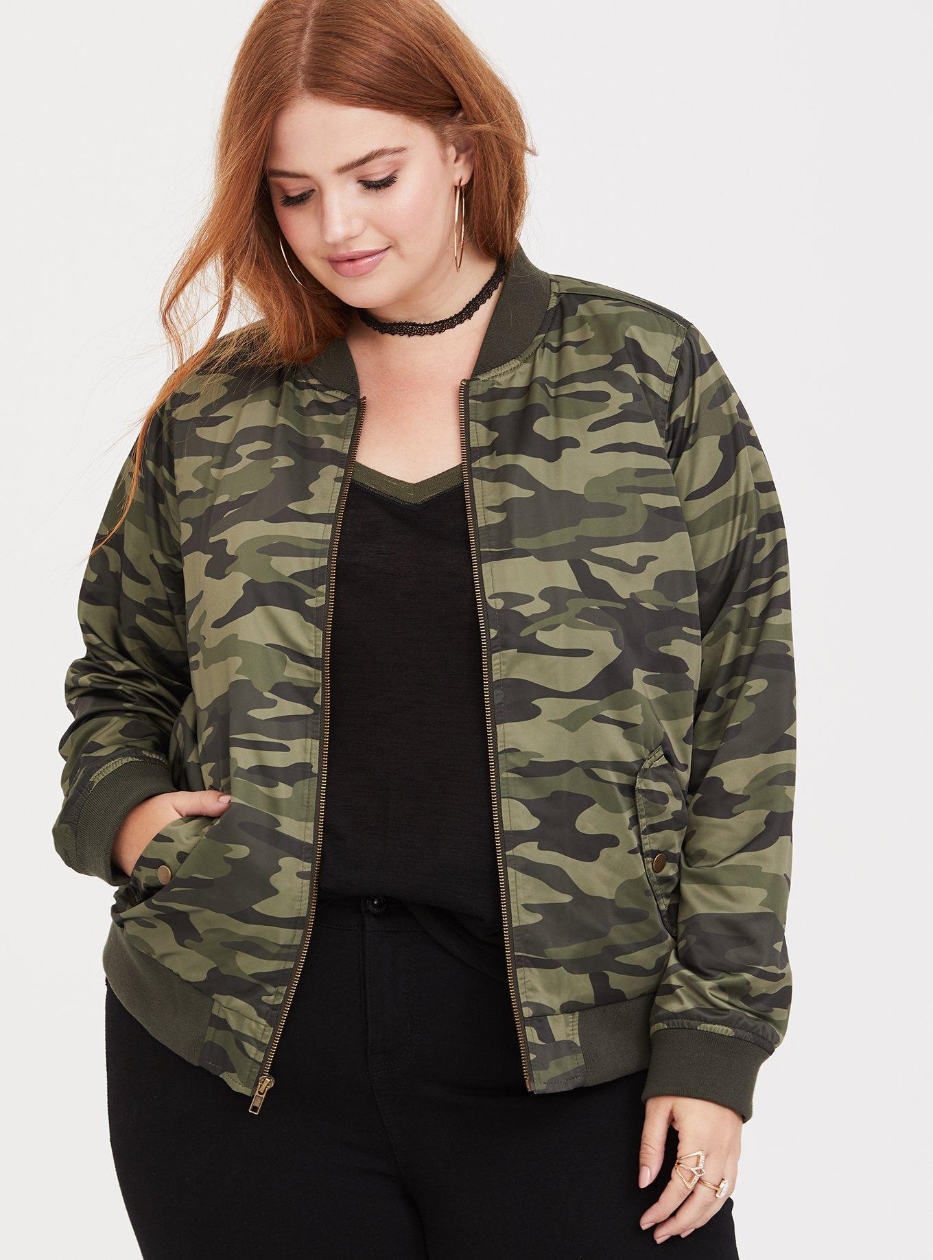 Plus Size Camo Jacket, Plus Size Women's Light Weight Jacket - See