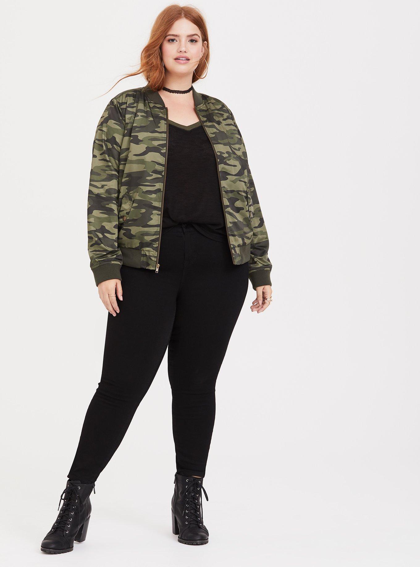 Plus size camo store bomber jacket