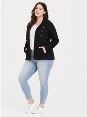 Plus Size French Terry Military Hooded Jacket, BLACK, alternate
