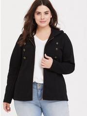 Plus Size French Terry Military Hooded Jacket, BLACK, hi-res