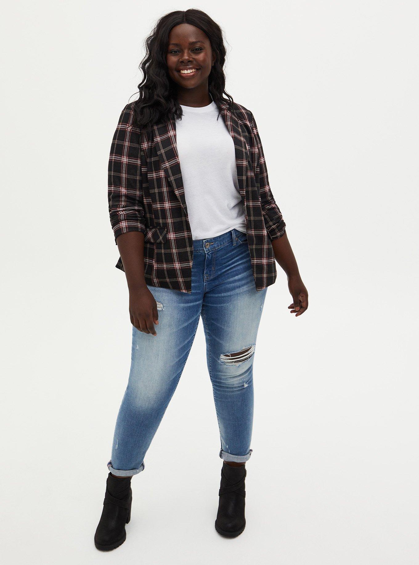 Studio Double Knit Blazer, BLACK PLAID, alternate