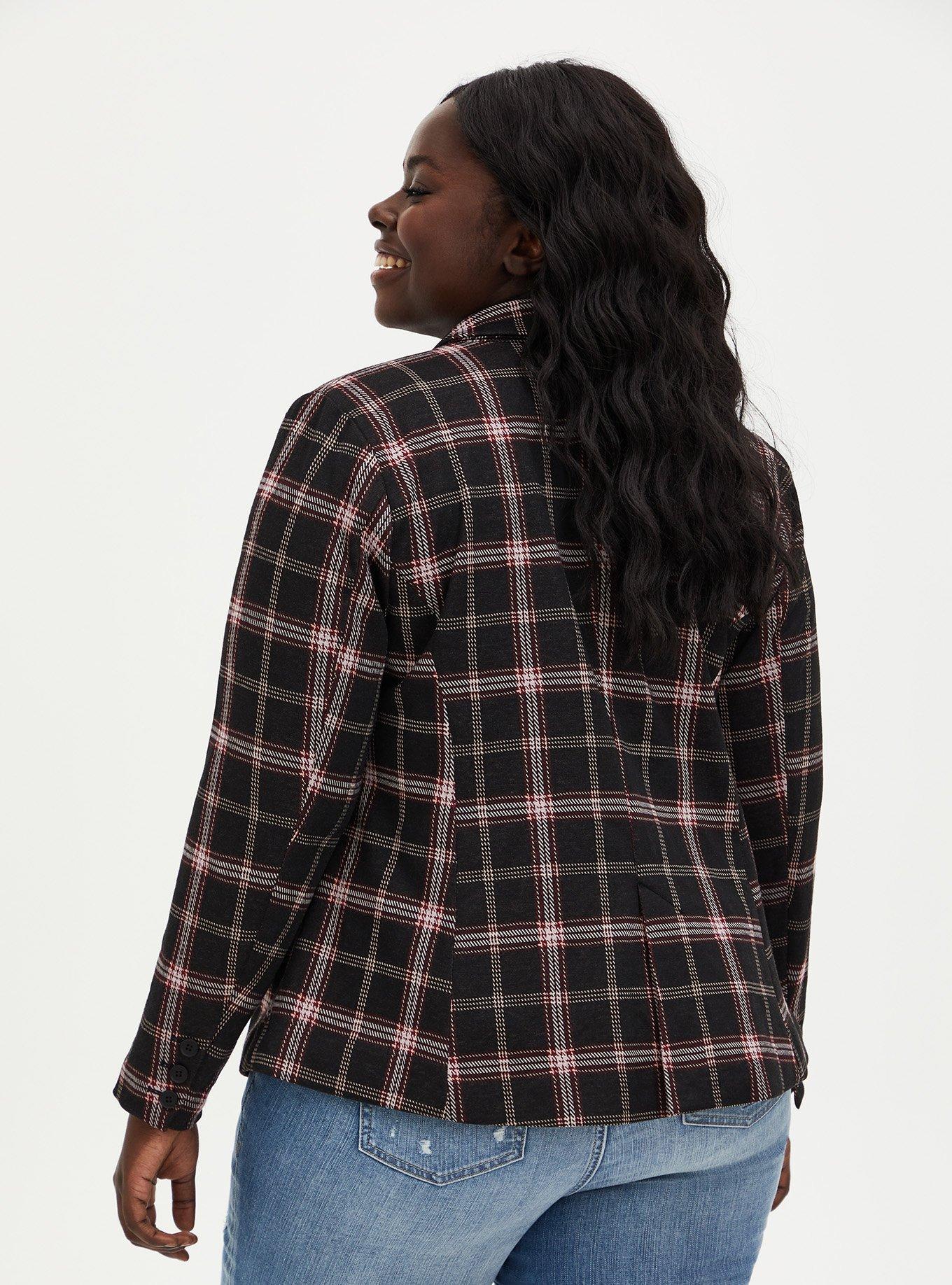 Studio Double Knit Blazer, BLACK PLAID, alternate