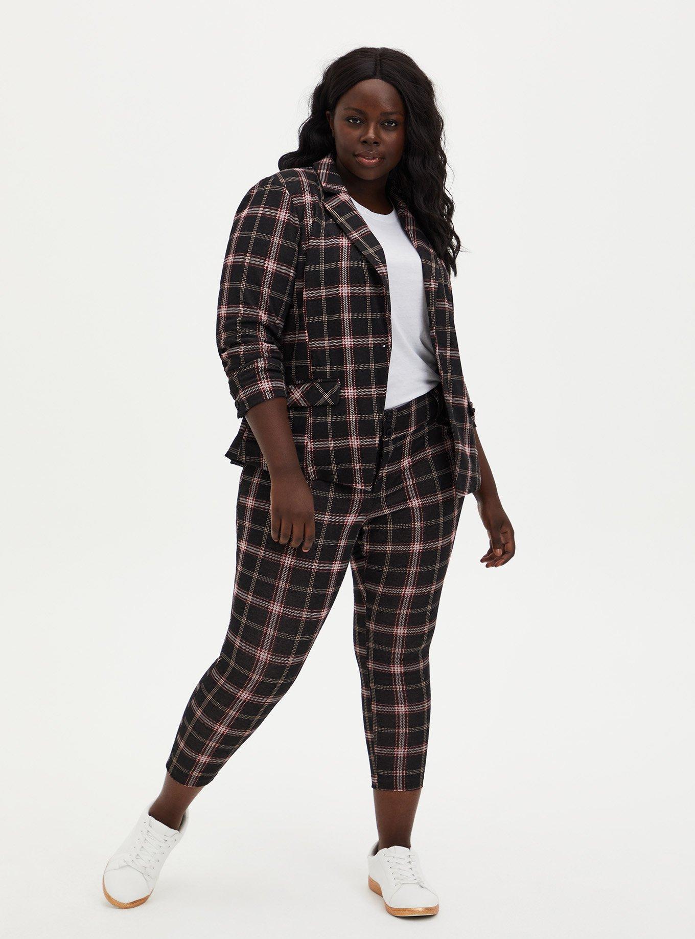 Studio Double Knit Blazer, BLACK PLAID, alternate
