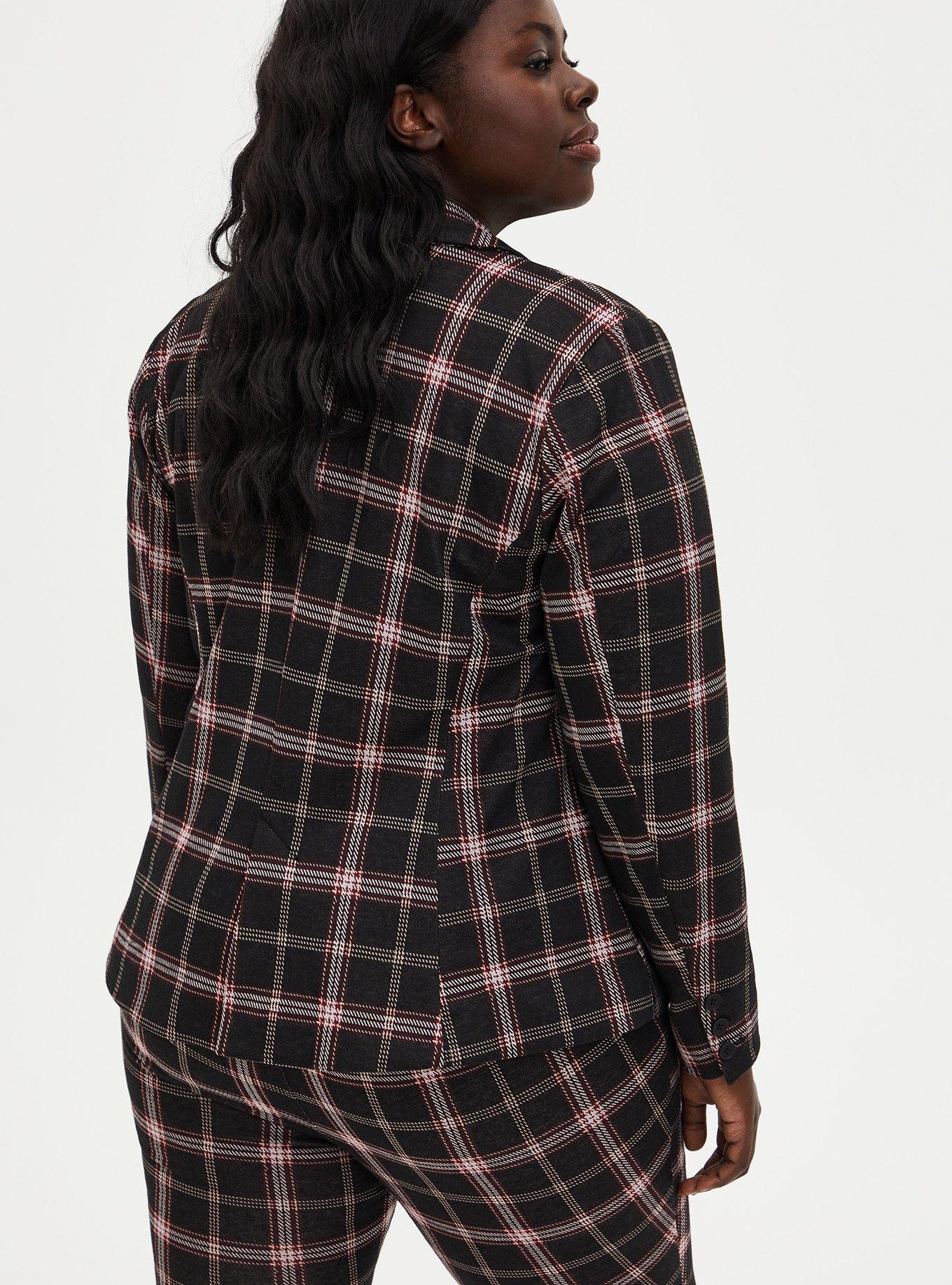 Studio Double Knit Blazer, BLACK PLAID, alternate