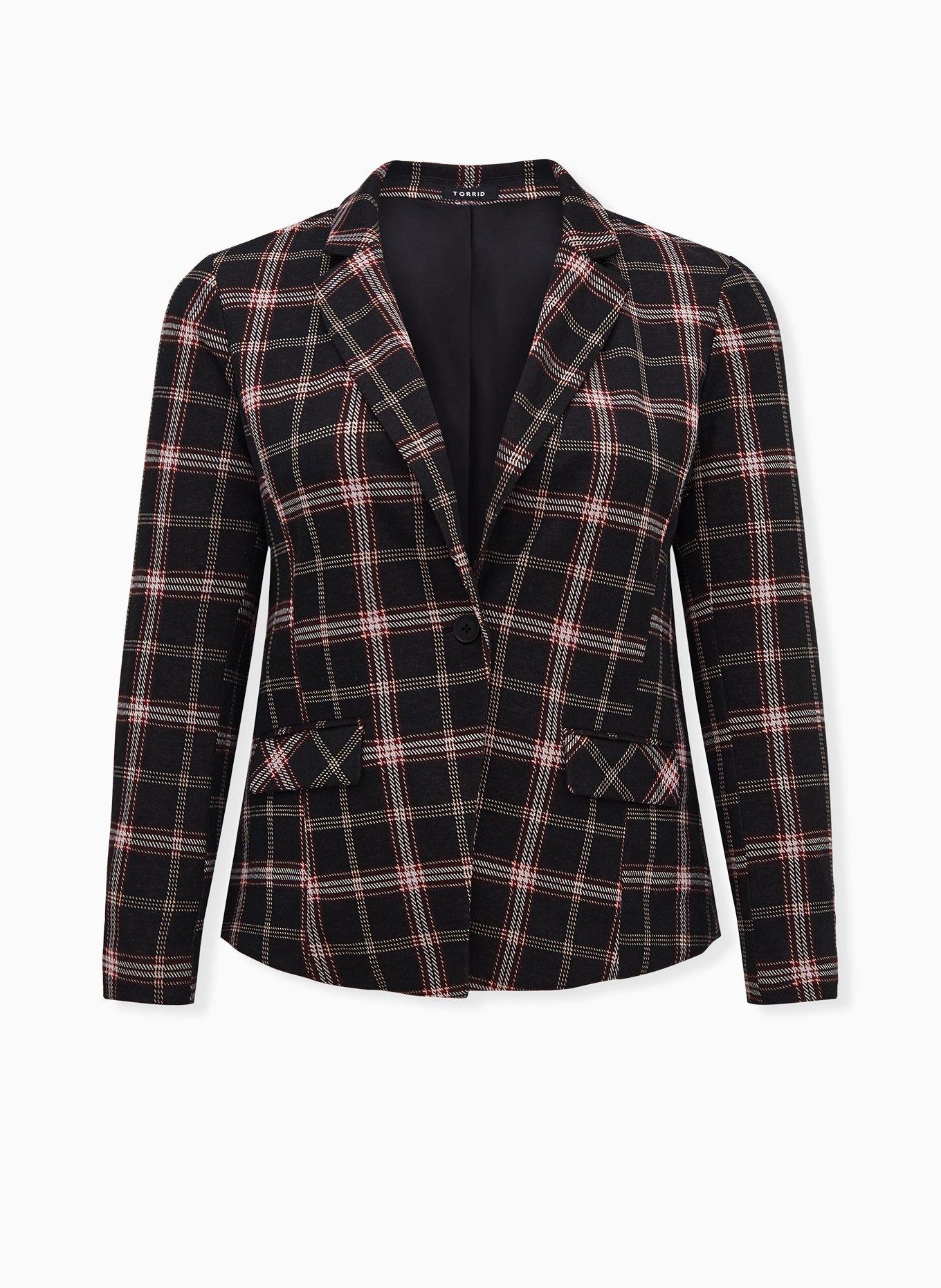 Studio Double Knit Blazer, BLACK PLAID, hi-res