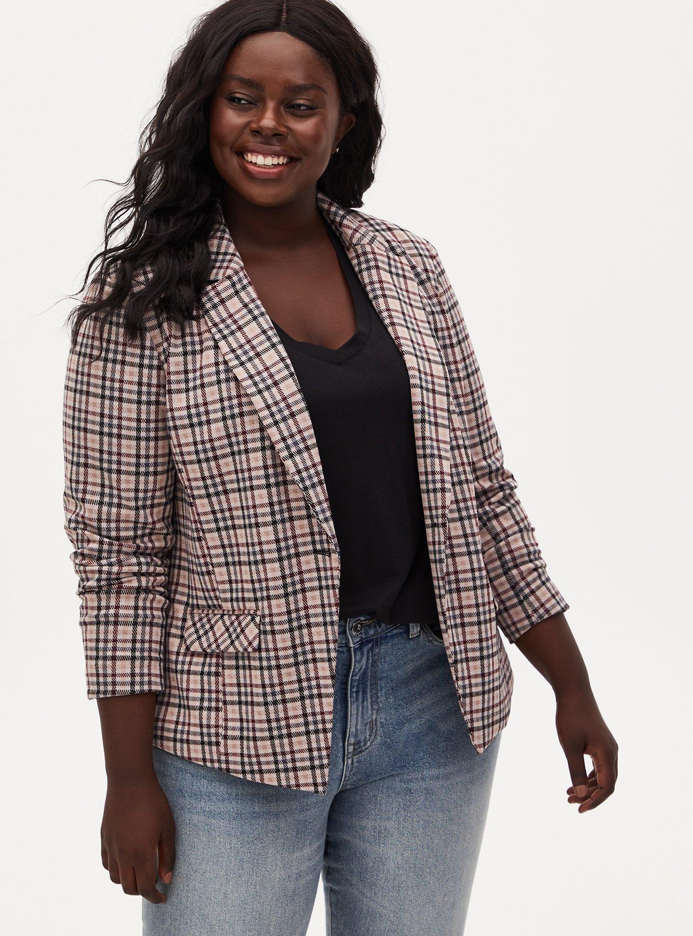 Plus Size Studio Double Knit Blazer, MULTI PLAID, hi-res