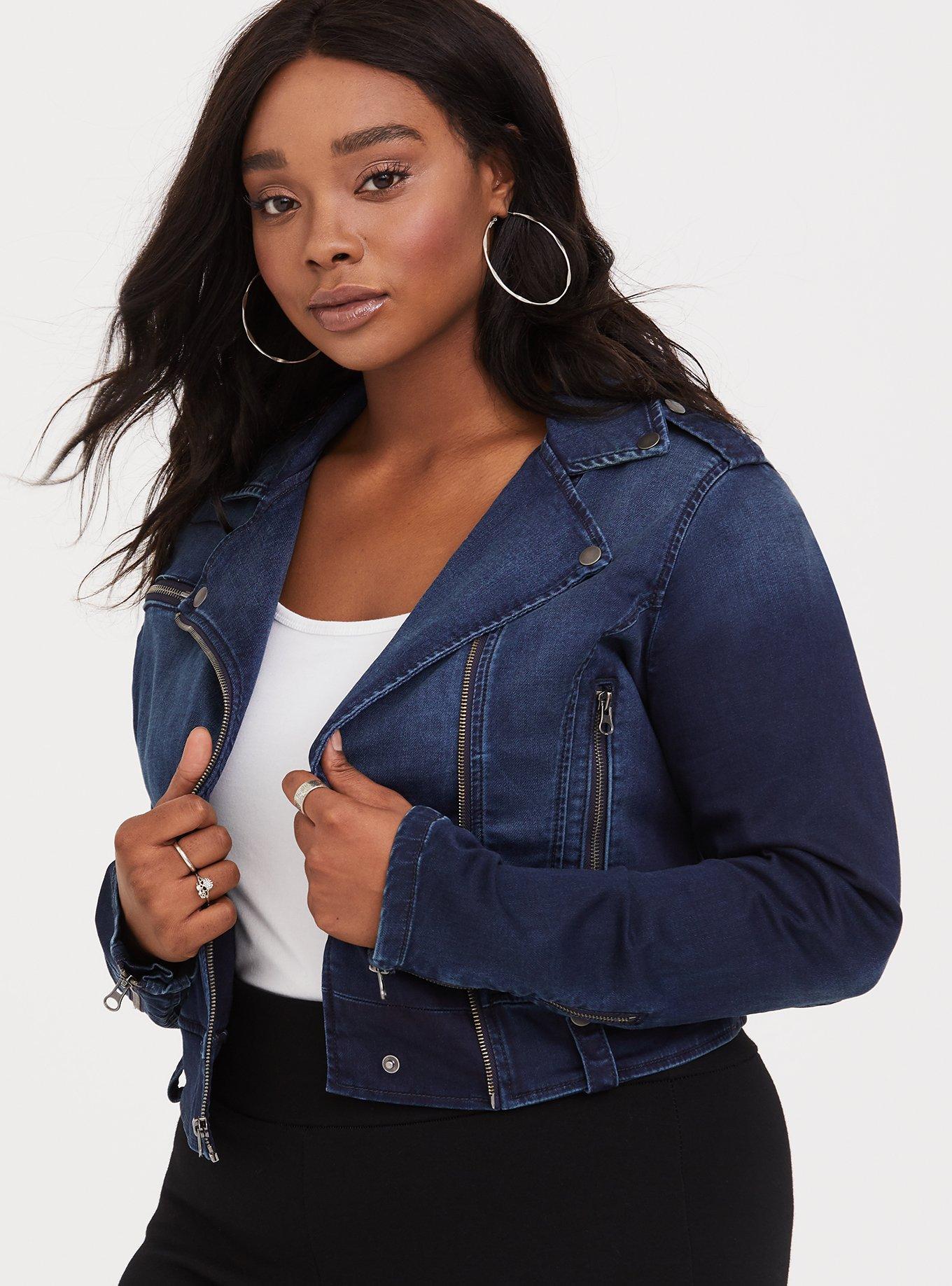 Plus Size - Indigo French Terry Moto Jacket - Torrid