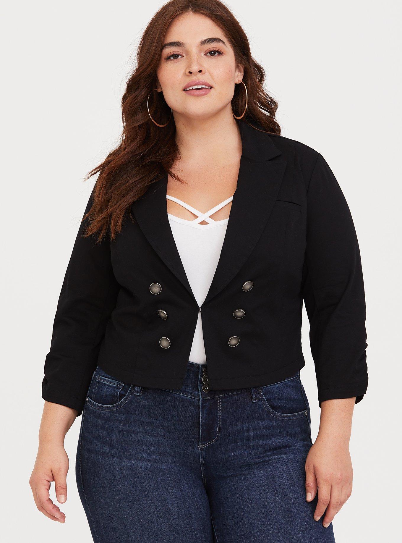 Plus Size - Black Cropped Button Blazer - Torrid