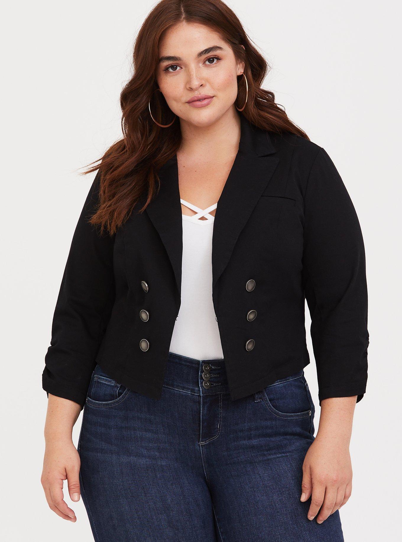 Plus Size - Black Cropped Button Blazer - Torrid