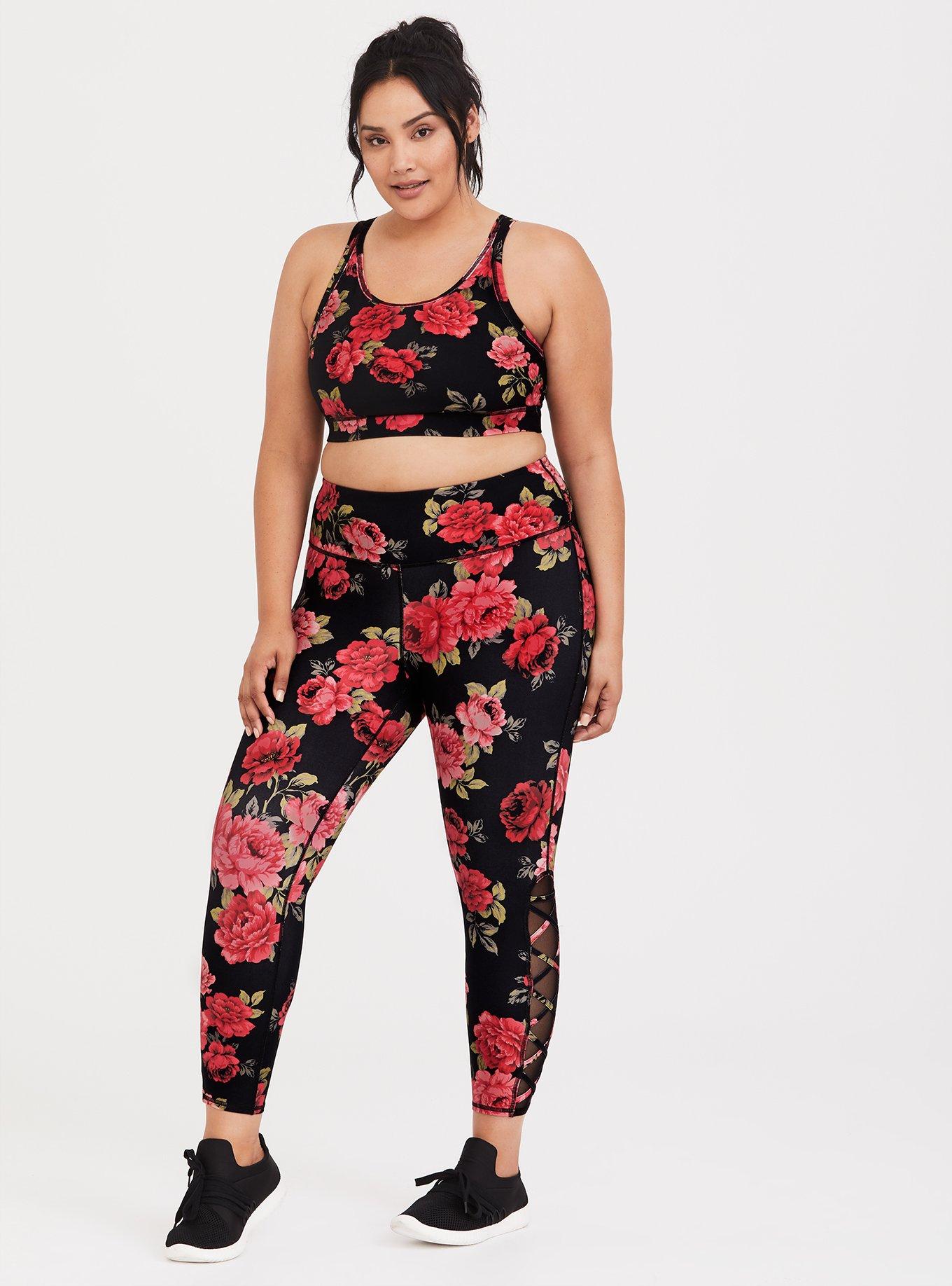 Plus Size - Torrid Active - Rose Print Mesh Crop Leggings - Torrid