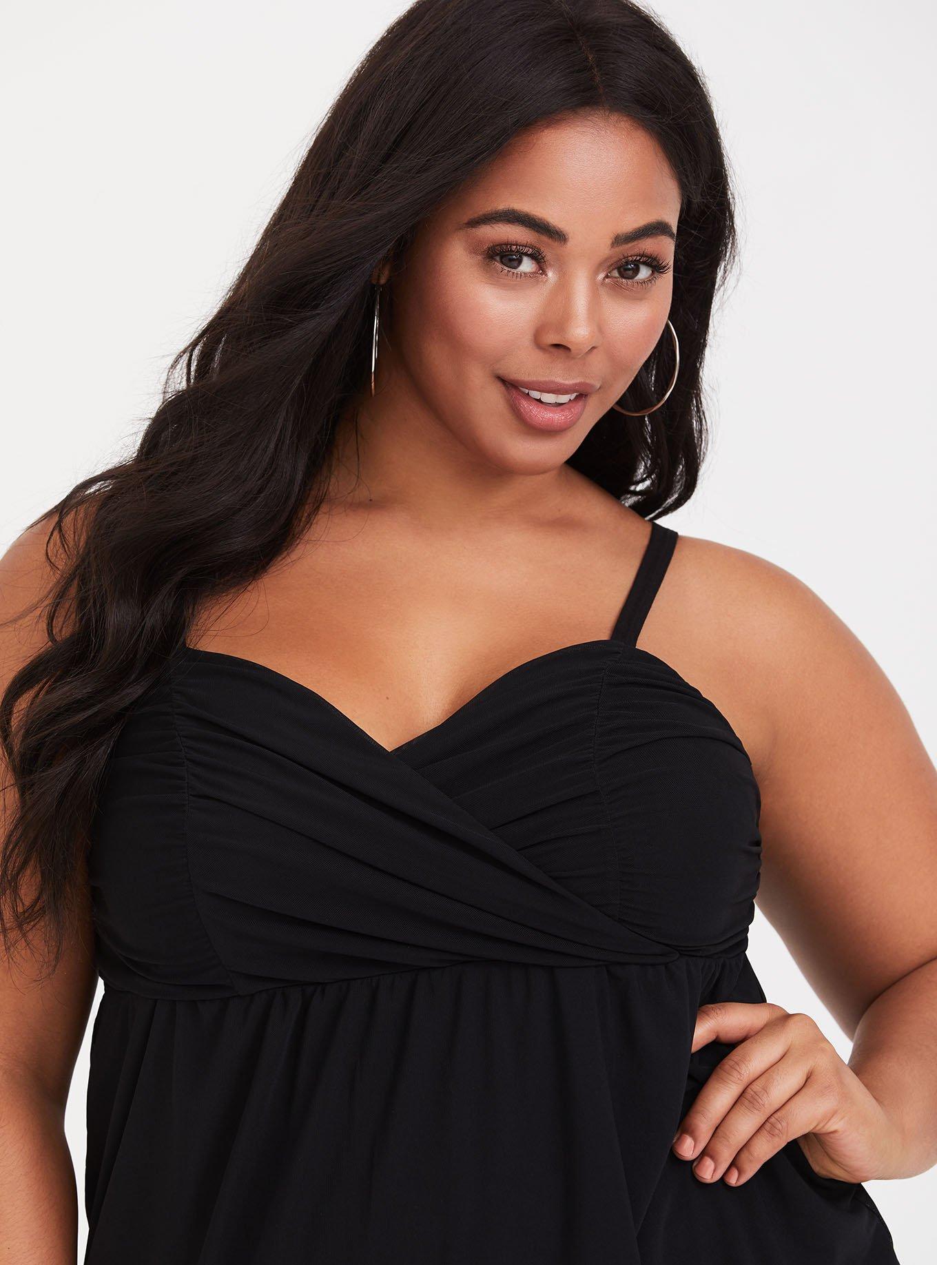 Black Mesh Babydoll Cami, DEEP BLACK, alternate