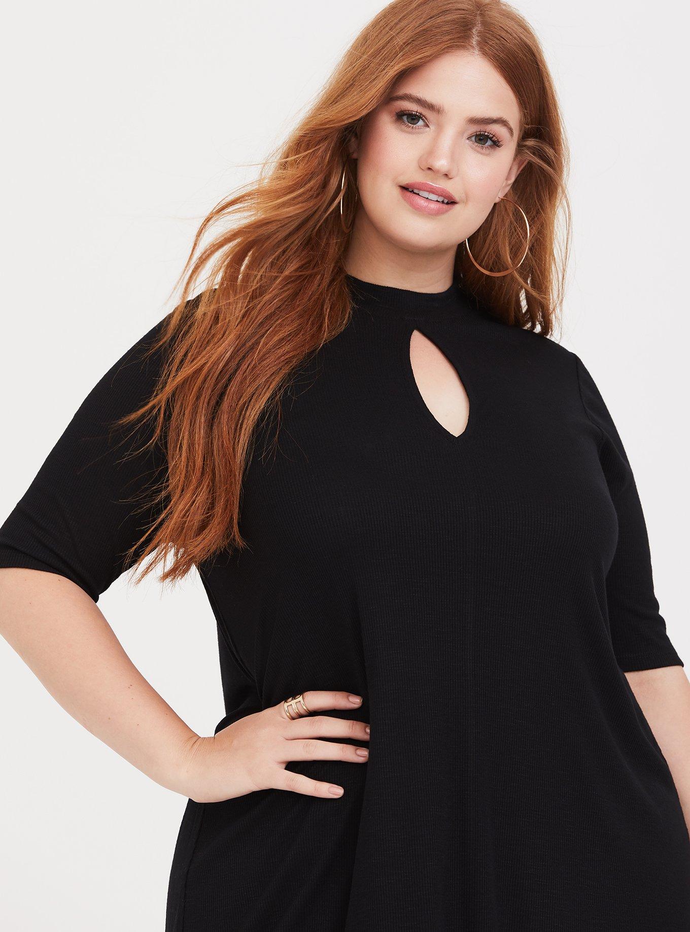 Plus Size - Ribbed Mock Neck Keyhole Tunic Tee - Torrid