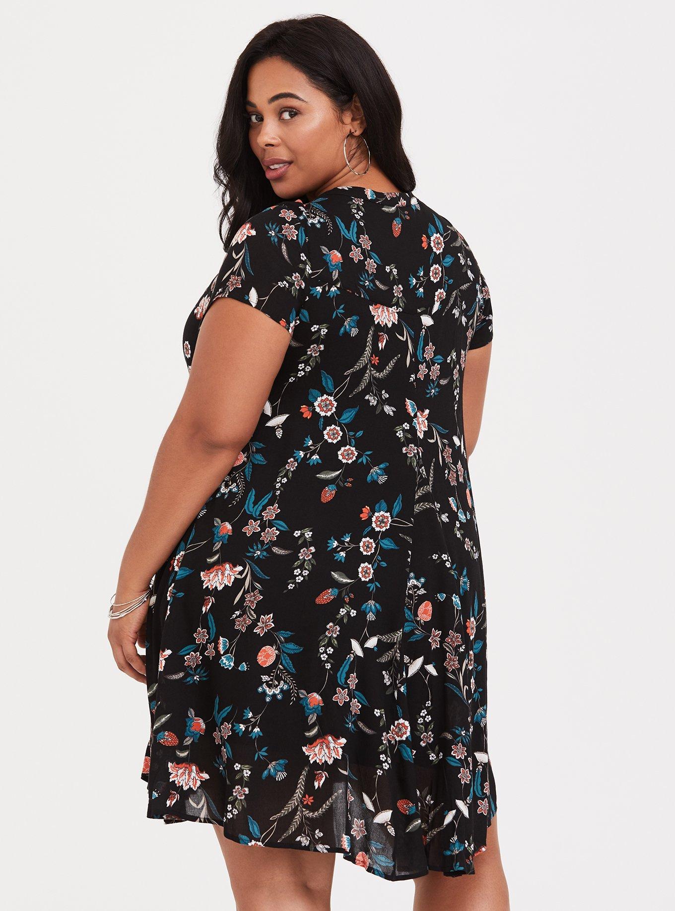 Plus Size - Black Floral Choker Gauze Trapeze Dress - Torrid