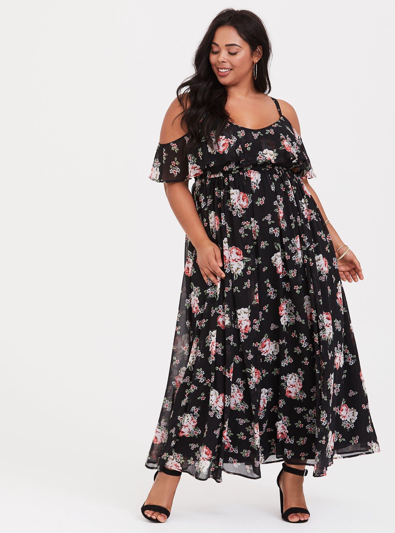 Plus Size - Torrid Insider Floral Print Cold Shoulder Lace Bustier Maxi  Dress - Torrid