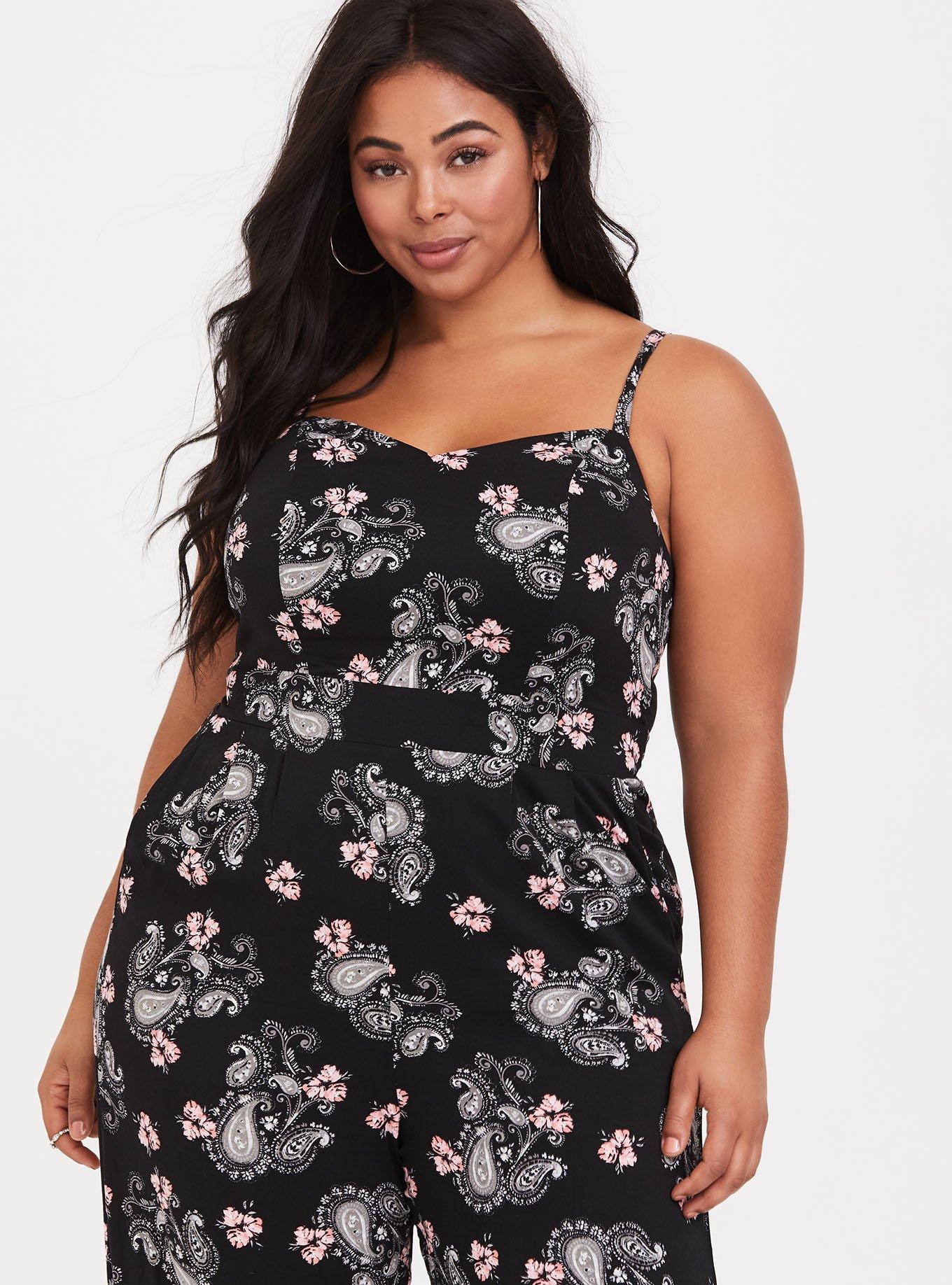 Black & Pink Paisley Wide Leg Challis Jumpsuit, PAISLEY, alternate