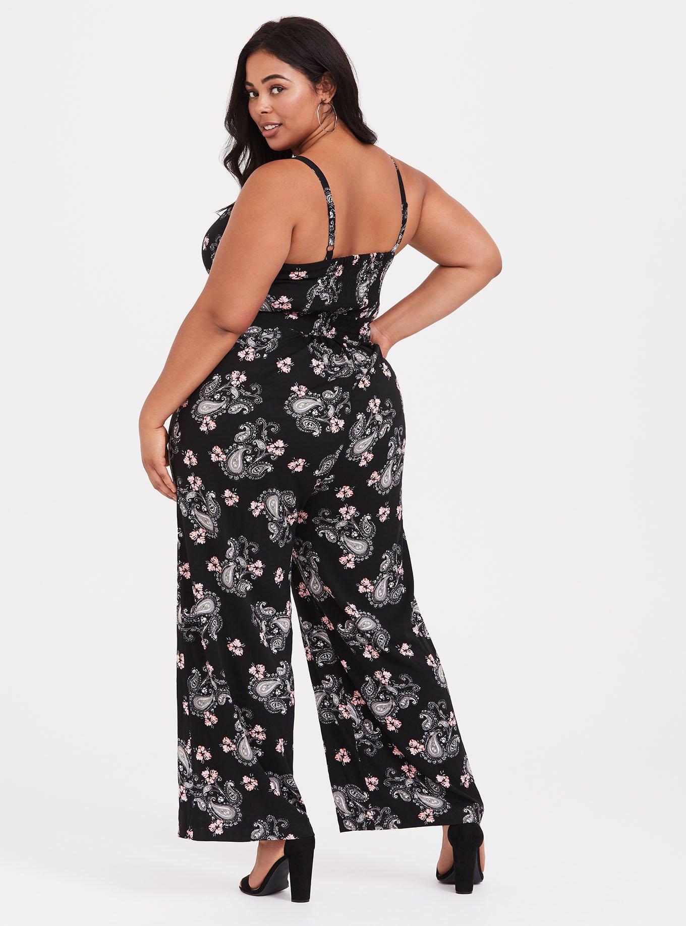 Black & Pink Paisley Wide Leg Challis Jumpsuit, PAISLEY, alternate