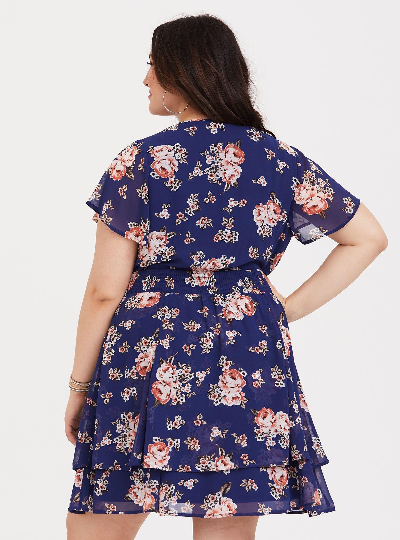 Navy Floral Smocked Chiffon Dress, OVERSIZE ROSE, alternate