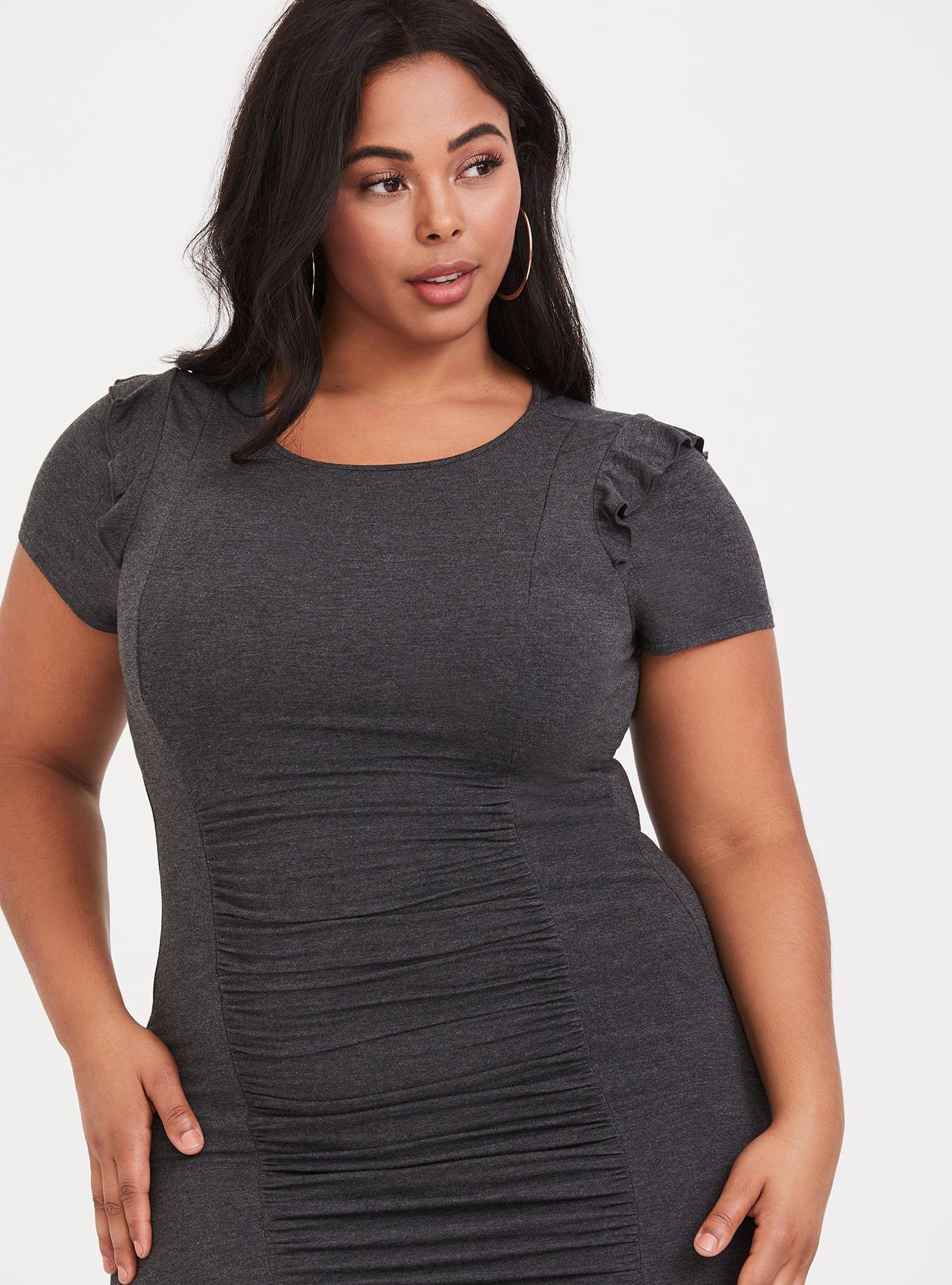 Grey Ruched Jersey Bodycon Dress, CHARCOAL, alternate
