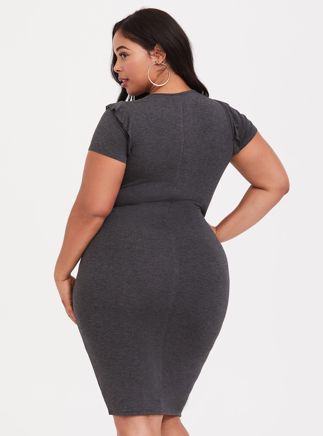 Grey Ruched Jersey Bodycon Dress, CHARCOAL, alternate