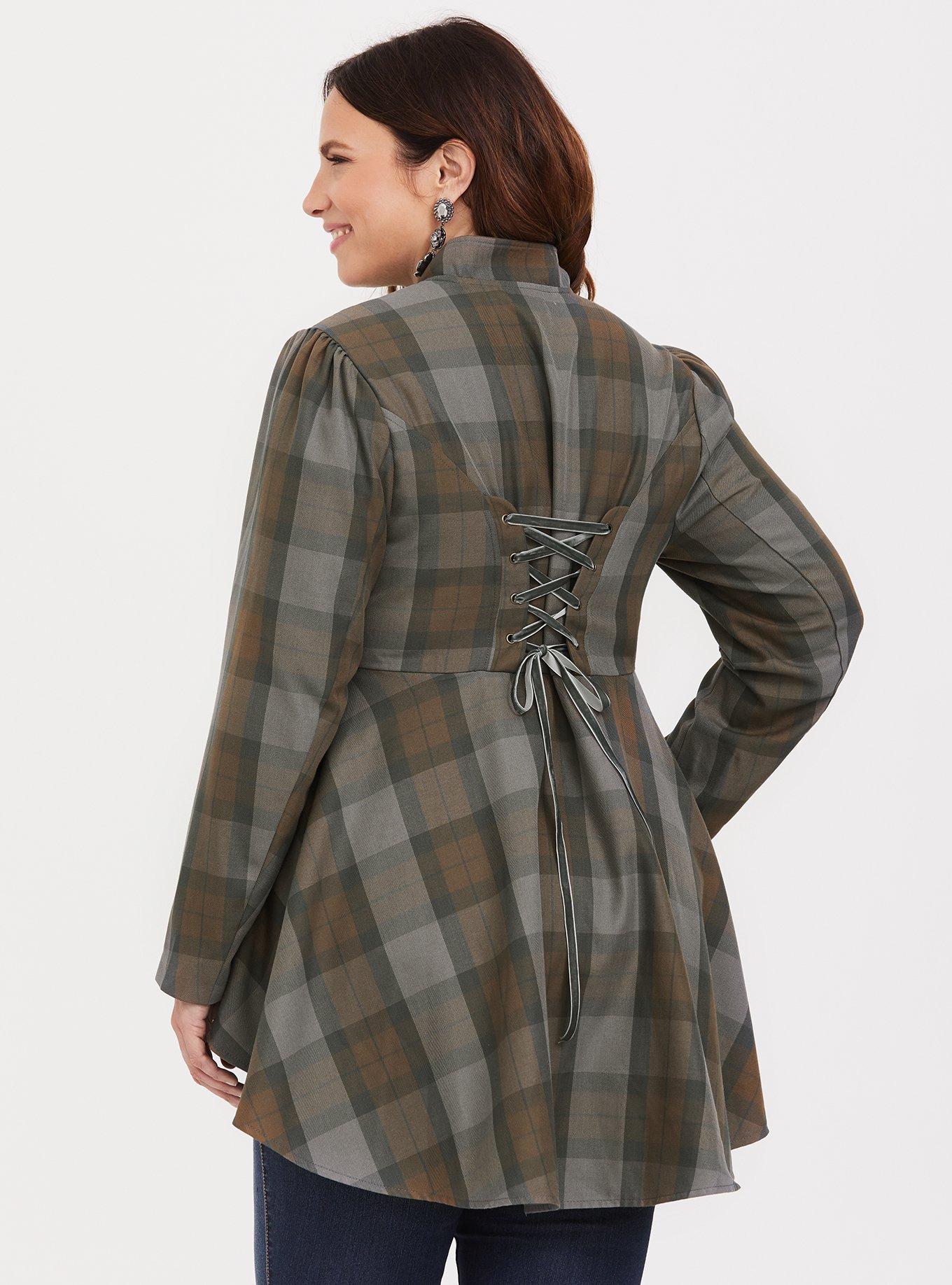 Plus Size Outlander Plaid Lace Up Jacket Torrid