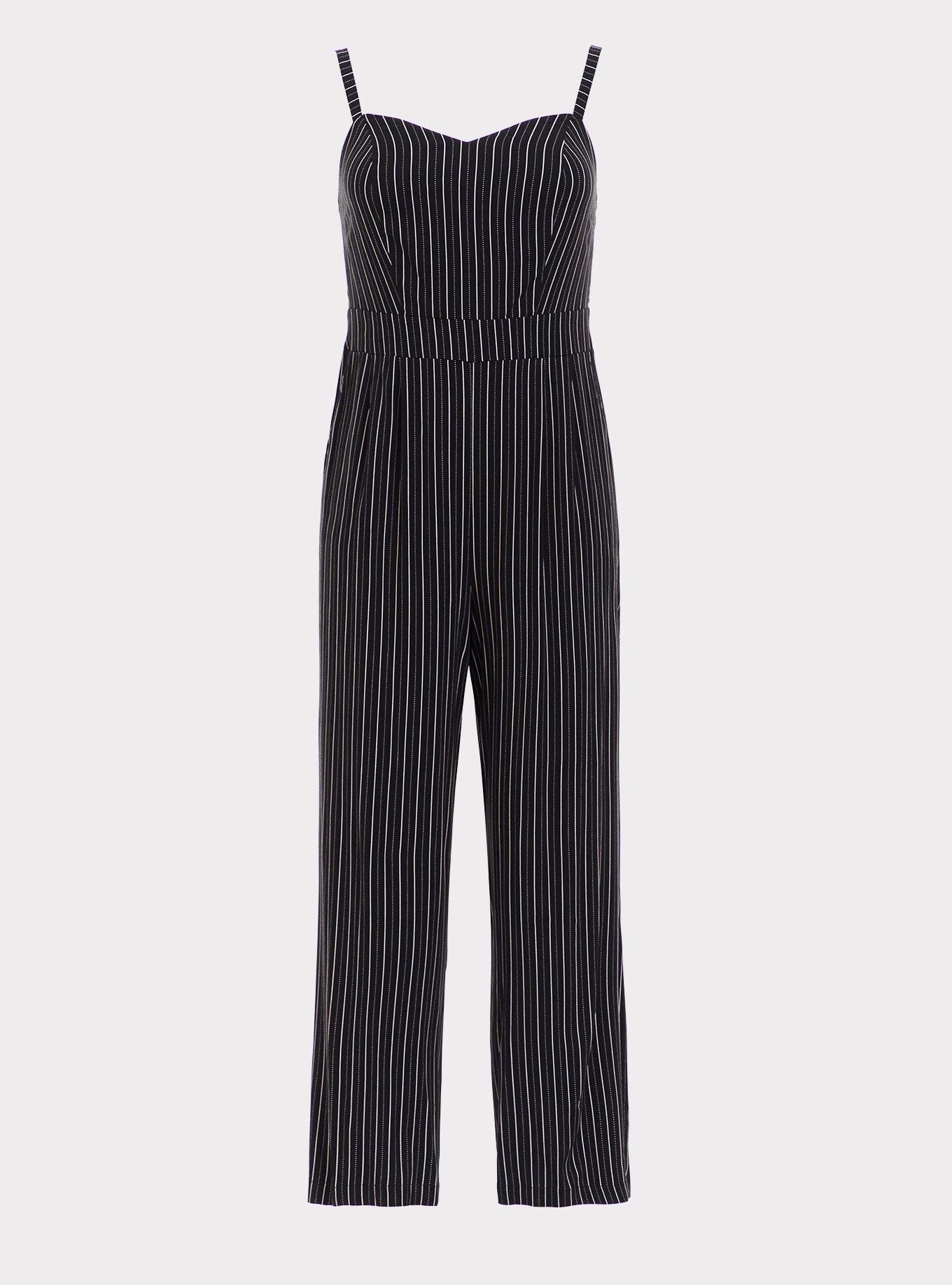 Plus Size - Black and White Stripe Wide Leg Challis Jumpsuit - Torrid
