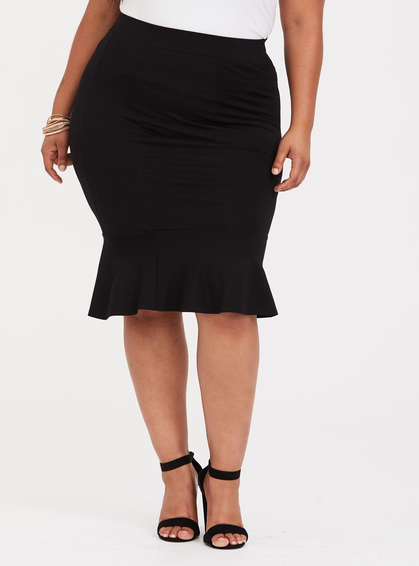 Black Ponte Flounce Midi Skirt, DEEP BLACK, alternate