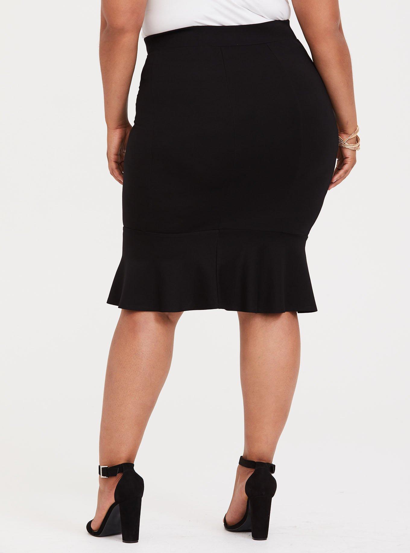 Black Ponte Flounce Midi Skirt, DEEP BLACK, alternate