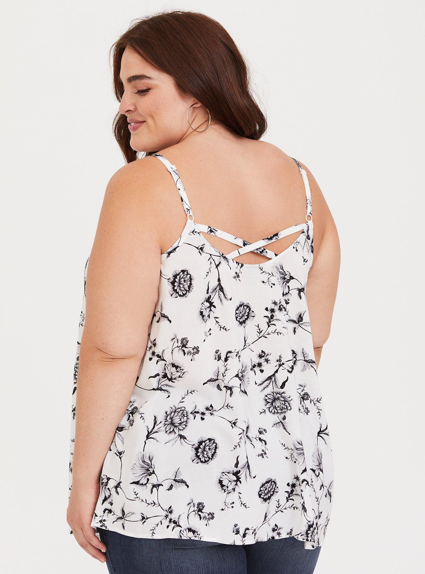 Plus Size Sophie - Ivory Floral Pleated Crossback Swing Cami, NONEC, alternate