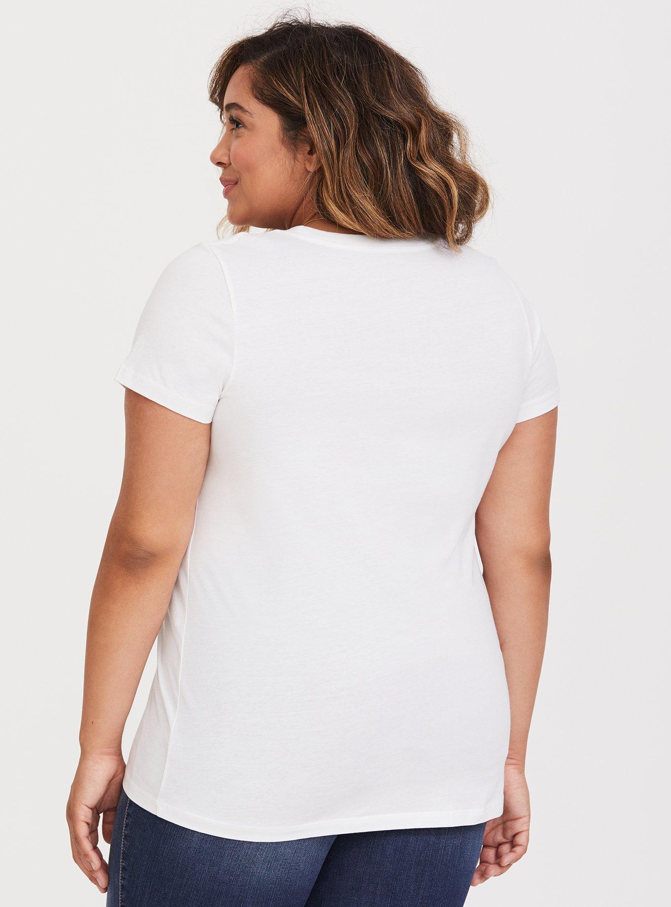 Plus Size White Floral Love Scoop Slim Fit Tee, NONEC, alternate