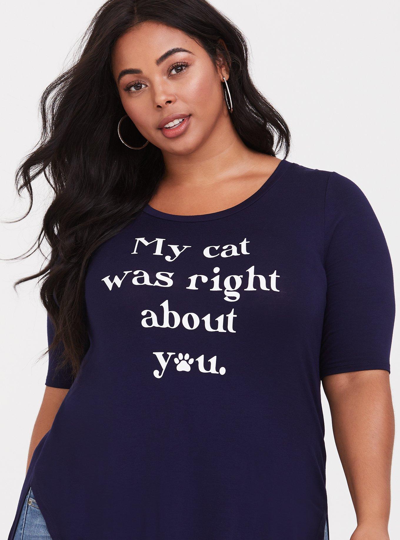 Plus Size Super Soft Navy Cat Slim Fit Tunic Tee, NONEC, alternate